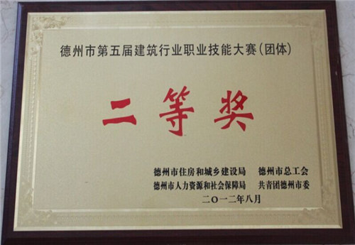 德州市建筑行業(yè)職業(yè)技能大賽二等獎